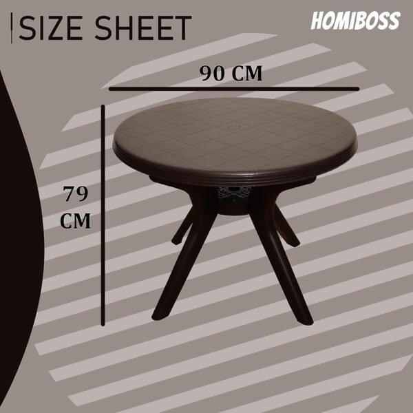 Homiboss Plastic Round Table | Dining Table for Home, Office, Study | Glossy Finish Center Table | Coffee Table | Color- Brown | 4 Seater | 1 Piece - Image 4