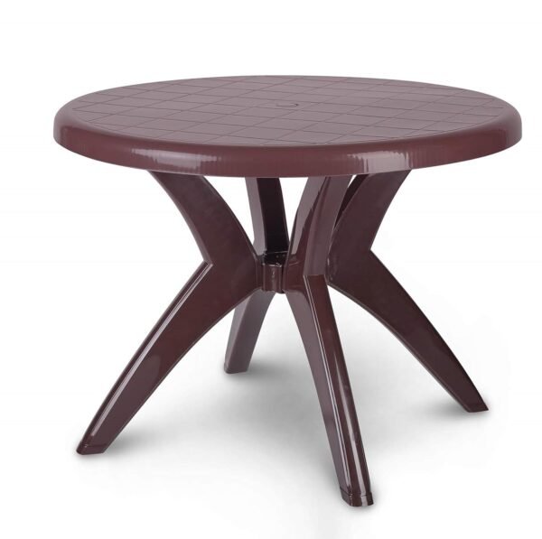 Homiboss Plastic Round Table | Dining Table for Home, Office, Study | Glossy Finish Center Table | Coffee Table | Color- Brown | 4 Seater | 1 Piece
