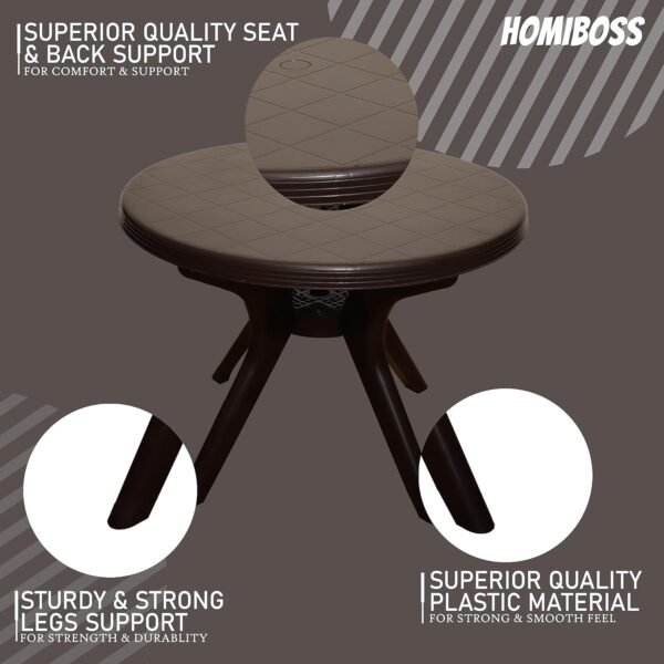 Homiboss Plastic Round Table | Dining Table for Home, Office, Study | Glossy Finish Center Table | Coffee Table | Color- Brown | 4 Seater | 1 Piece - Image 2