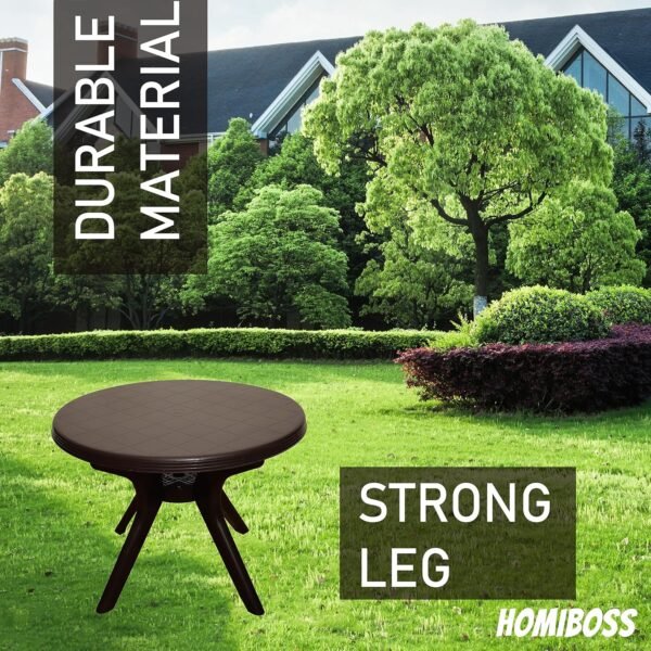 Homiboss Plastic Round Table | Dining Table for Home, Office, Study | Glossy Finish Center Table | Coffee Table | Color- Brown | 4 Seater | 1 Piece - Image 6
