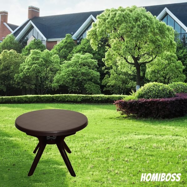 Homiboss Plastic Round Table | Dining Table for Home, Office, Study | Glossy Finish Center Table | Coffee Table | Color- Brown | 4 Seater | 1 Piece - Image 5